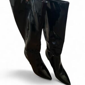 Black Patent Leather Knee-High Boots